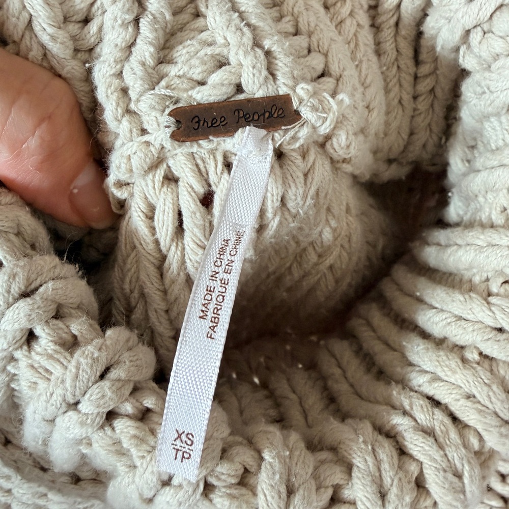 Free People My Only Sunshine Sweater Womens Sz XS Cream Chunky Knit Mock Neck - Picture 3 of 7
